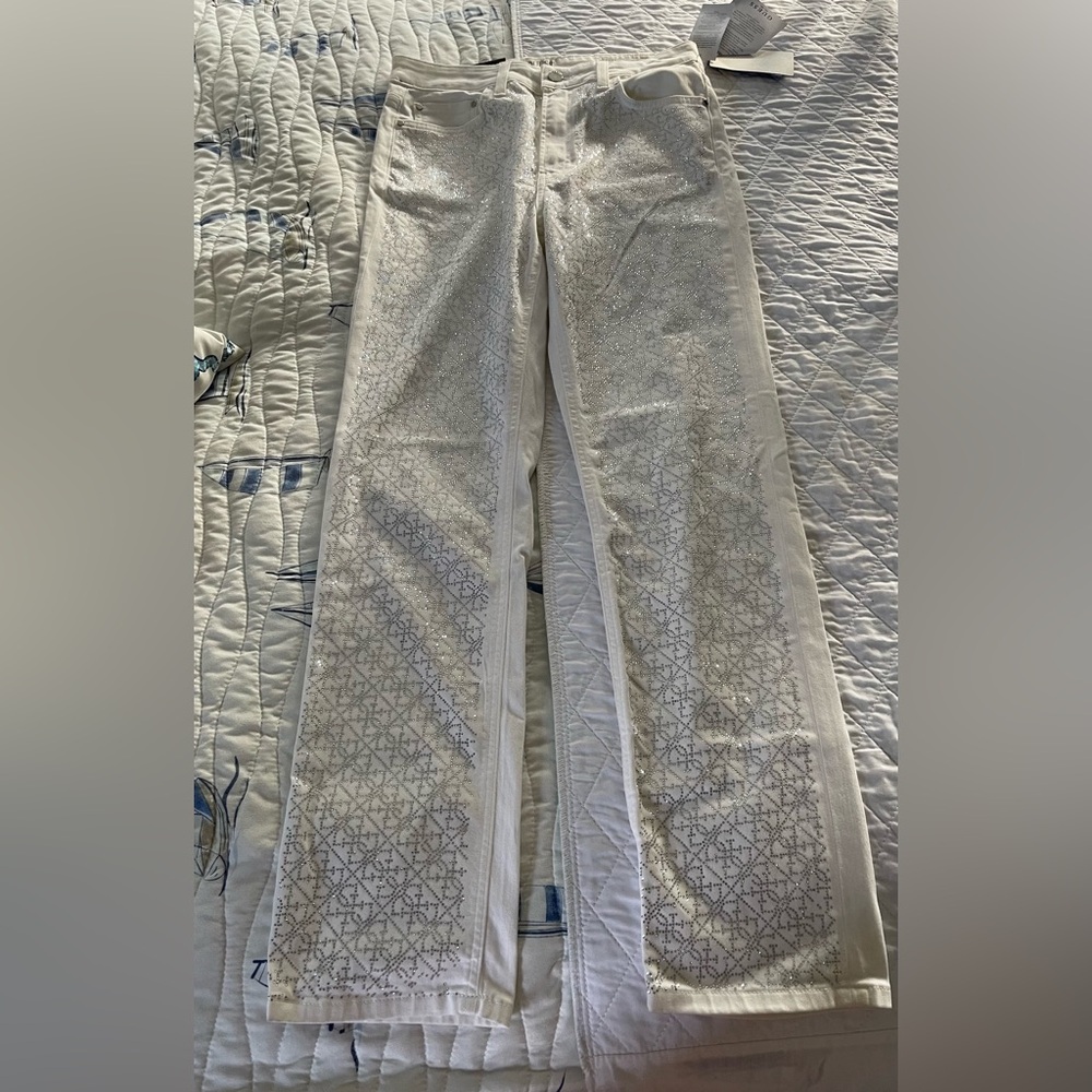 Guess New White With Embellishments Straight Leg Pants